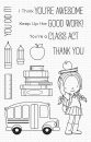 Class Act - Schulmädchen mit Bücher , Schulbus Stempel  und Stanzschablone